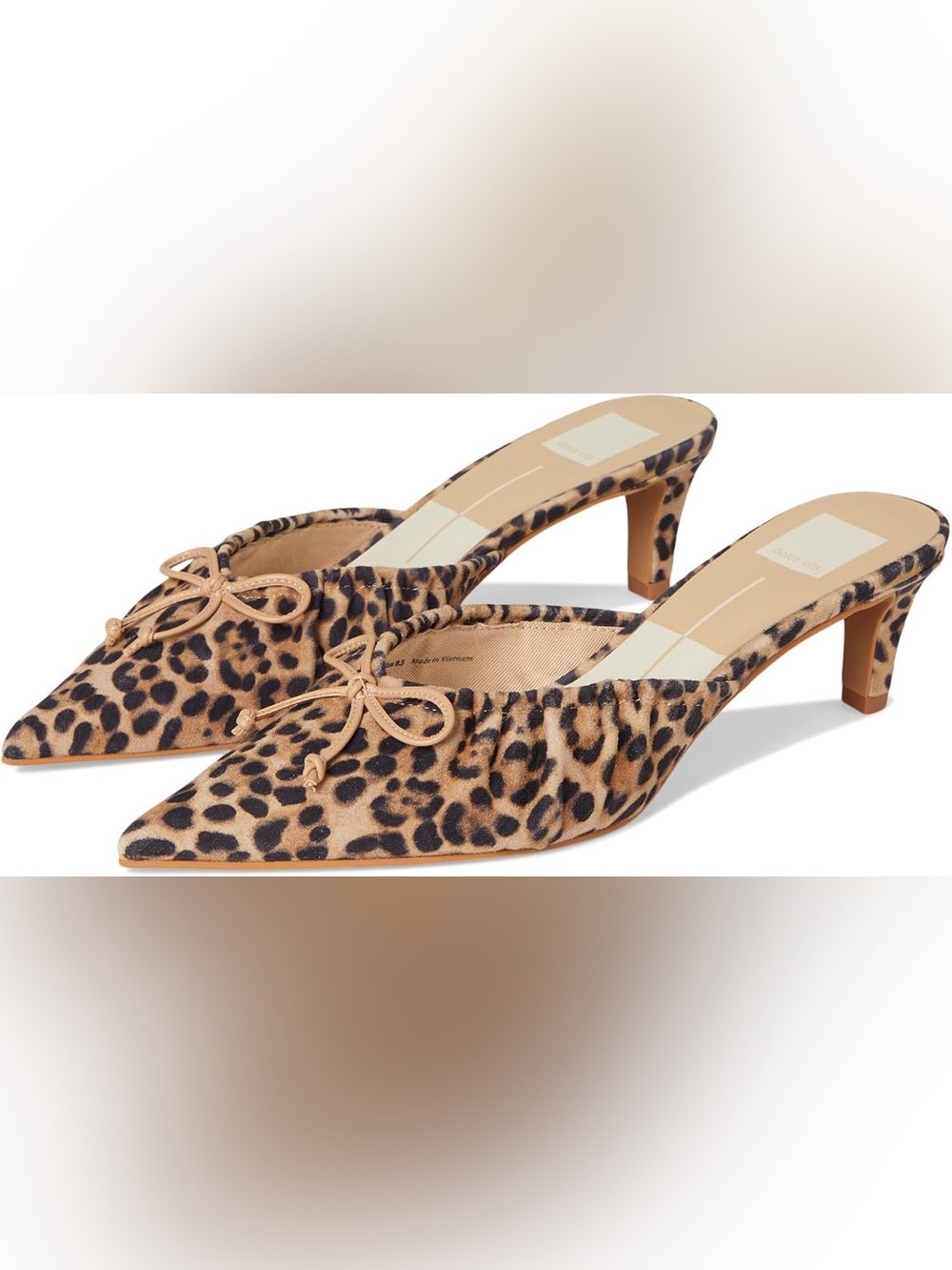 Dolce Vita Leopard Print Pointed-Toe Mules in Brown and Black